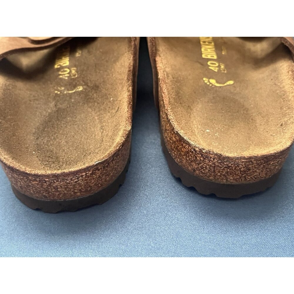 Birkenstock 3 Strap Brown Leather Slip On Sandals L9 M7 Womens 9 Mens 7 BIRKS - Picture 3 of 6
